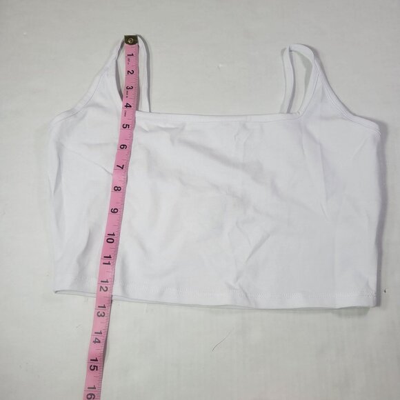 ASOS White Cotton Blend Casual Spaghetti Strap Crop Top Size 8 - Picture 4 of 6